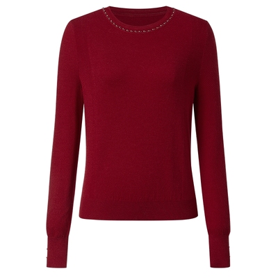 NAERSI娜尔思桑蚕丝羊毛衫星光珠钻华丽领间舒适针织衫26春季新款