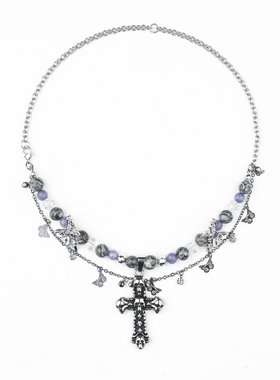 CIYAVENI骷髅十字架紫蝴蝶项链
