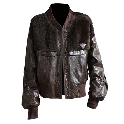 海宁油蜡头层绵羊皮衣鹅绒外套