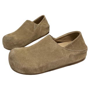 真皮厚底内增高勃肯鞋女2026春季新款复古一脚蹬懒人休闲百搭单鞋