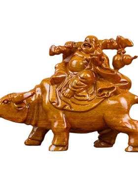 黑檀木雕骑牛弥勒佛像花梨摆件