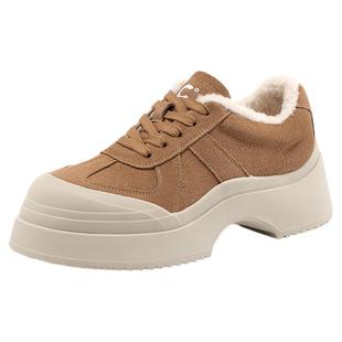 千百度女鞋冬季新款保暖加绒棉鞋松糕厚底鞋舒适休闲运动增高鞋子