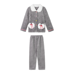 JoyceBra甜美可爱珊瑚绒睡衣女冬季加厚保暖翻领可外穿家居服套装