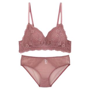 法式小胸聚拢三角杯无钢圈薄V型内衣套装文胸罩性感舒适蕾丝奶罩