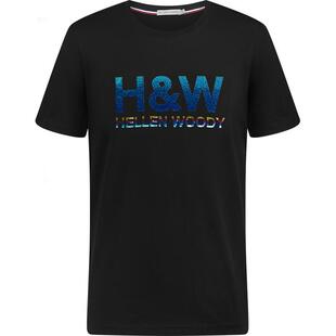 HELLEN&WOODY法国奢侈品男装休闲半袖修身渐变珠片纯棉短袖T恤潮