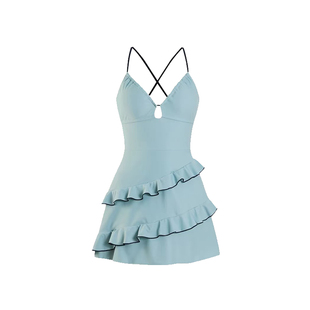 假面猫 泳衣女款泡温泉连体裙式小胸聚拢性感露背海边度假游泳衣