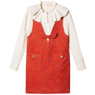 SALT.P可颜2024春荷叶领花纱假两件学院背带A字裙连衣裙