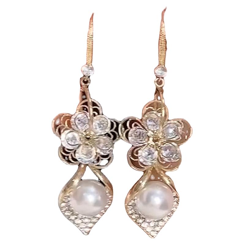 白珍珠耳环气质百搭菱形法式耳钩2025年新款轻奢网红长款锆石耳坠