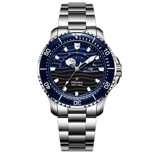 海鸥表手表海洋系列海上生明月夜光多功能月相潜水表机械表1215