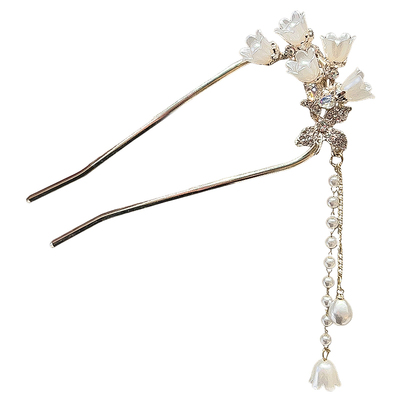 花朵水钻U型流苏发簪女