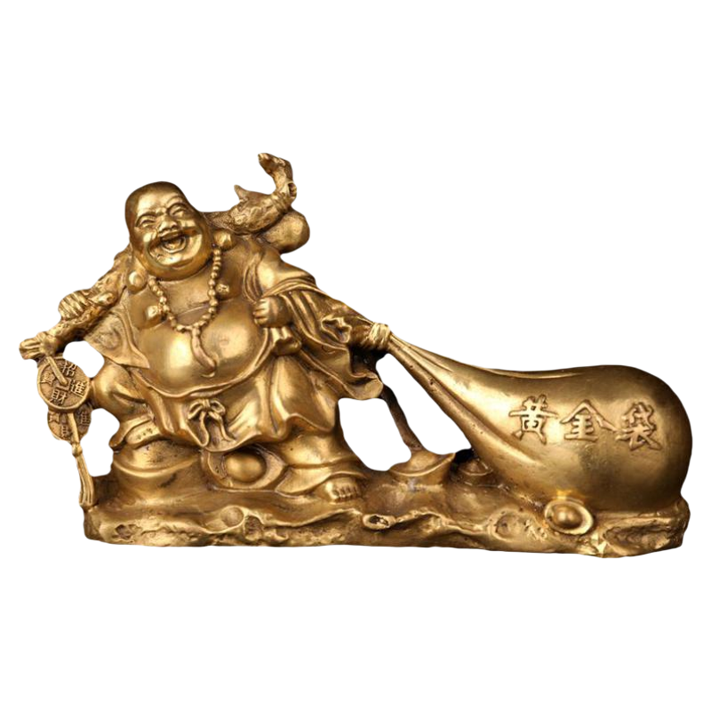 大肚佛黄金袋摆件纯铜摆设装饰品
