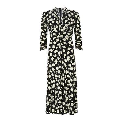 DVF2026春夏新款V领波点玫瑰弹力网纱收腰中长款连衣裙DL1U006