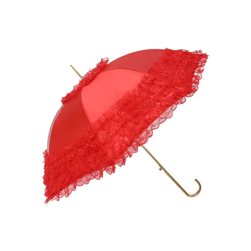 禾絮红伞绣花直柄防雨双层结婚伞