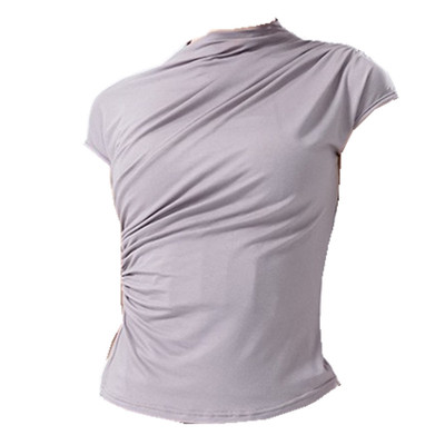 舞蹈休闲高领短袖修身显瘦上衣女