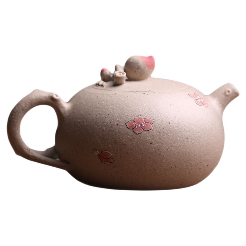 紫砂壶桃花寿桃壶泡茶壶大口茶具