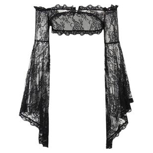 亚比风蕾丝喇叭袖罩衫开衫外套女拼接设计感黑色Lolita一字肩上衣