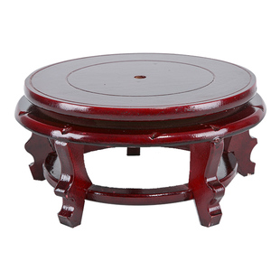 可旋转底座圆形摆件花瓶奇石头鱼缸花盆景工艺品实木底托垫高木座