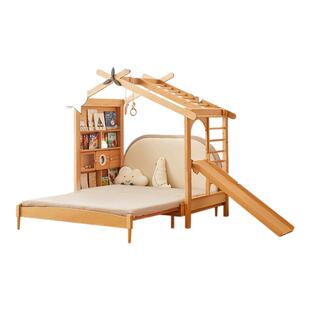 儿童床树屋床蒙氏抽拉地板床榉木地台床男孩女孩攀爬带滑梯帐篷床