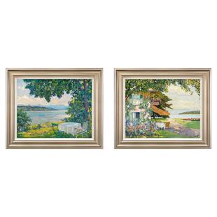 风色莫奈梵高风景静物油画美式餐厅卧室背景墙装饰画挂画双联版画