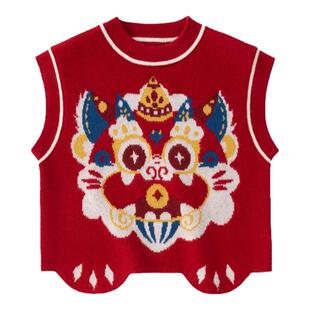 嘟嘟家儿童红色喜庆唐装冬季小童针织马甲男童拜年服女童过年衣服