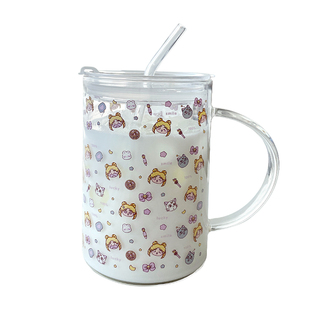 大容量高硼硅玻璃杯可爱卡通吸管杯把手双饮水杯办公室女牛奶杯子