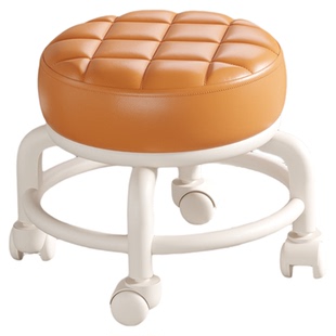 万向轮小凳子滑轮矮凳家用儿童软包圆凳客厅换鞋凳带轮移动小板凳