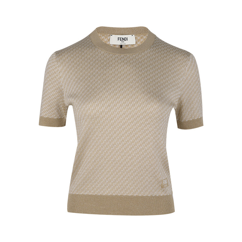 FENDI芬迪女经典 FF 休闲短袖针织毛衣女士2025春秋新款XY推选