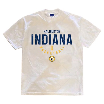 步行者哈利伯顿0号训练短袖T恤美式篮球运动上衣重磅小领口半袖潮