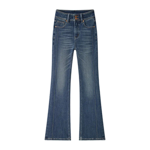 加绒复古弹力微喇牛仔裤女2026新款春季高腰修身显瘦小个子九分裤