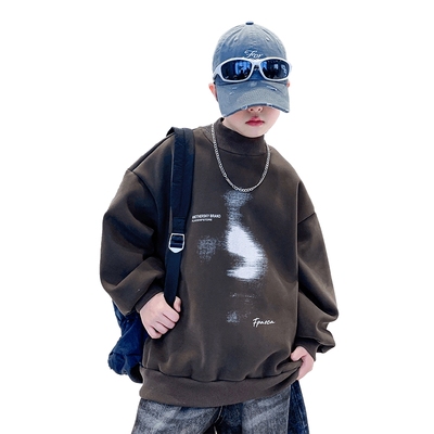 男童冬季韩系加绒加厚半高领卫衣