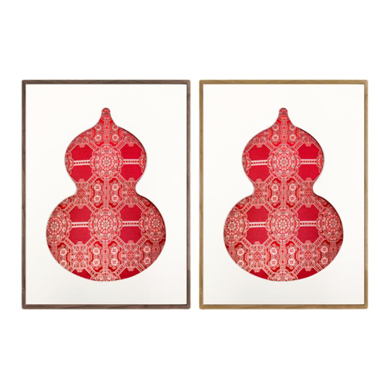 葫芦刺绣锦绫福禄装饰画书房客厅办公室红色玄关多福春节八达晕纹