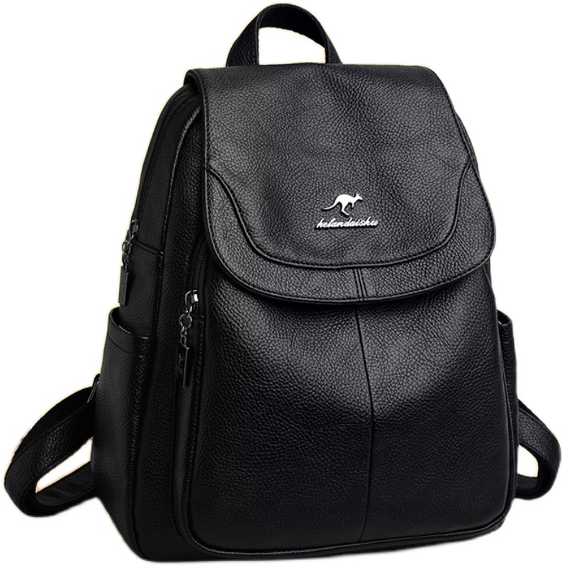 正品袋鼠双肩包女皮包2025新款时尚背包中年妈妈旅行包软皮大容量