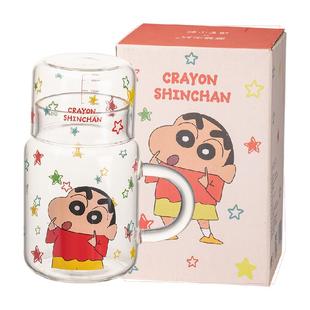 【摩登主妇&蜡笔小新】高硼硅玻璃水杯女家用冷水壶茶杯带盖杯子