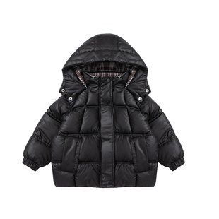 男童棉服加绒加厚冬季2025新款免洗连帽纯色棉袄小男孩棉衣防寒服