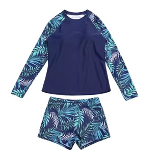 出口外单休闲长袖女士分体平角泳衣防晒沙滩成人游泳衣女泳装套装