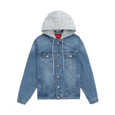 GUESS潮酷可拆卸连帽牛仔外套