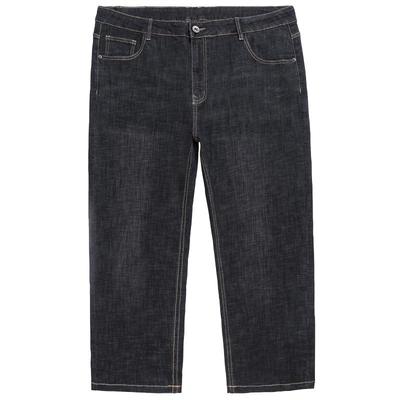 深蓝色牛仔裤男弹力大码宽松直筒