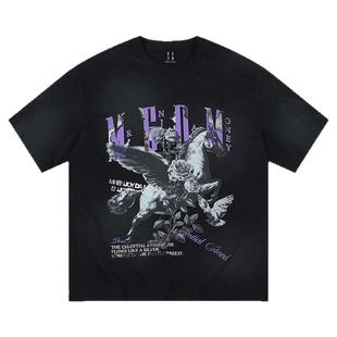 MEDM 25SS天马做旧竹节棉休闲圆领短袖男女t夏季美式印花宽松T恤