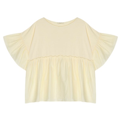 studio CLIP T恤女2025夏季新款含棉拼接荷叶边短袖上衣575942