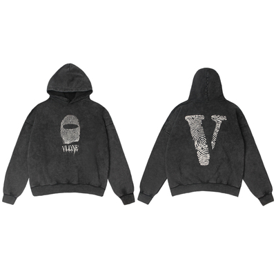 VLONE 指纹大Logo印花水洗宽松连帽卫衣男女同款情侣款 米色 黑色