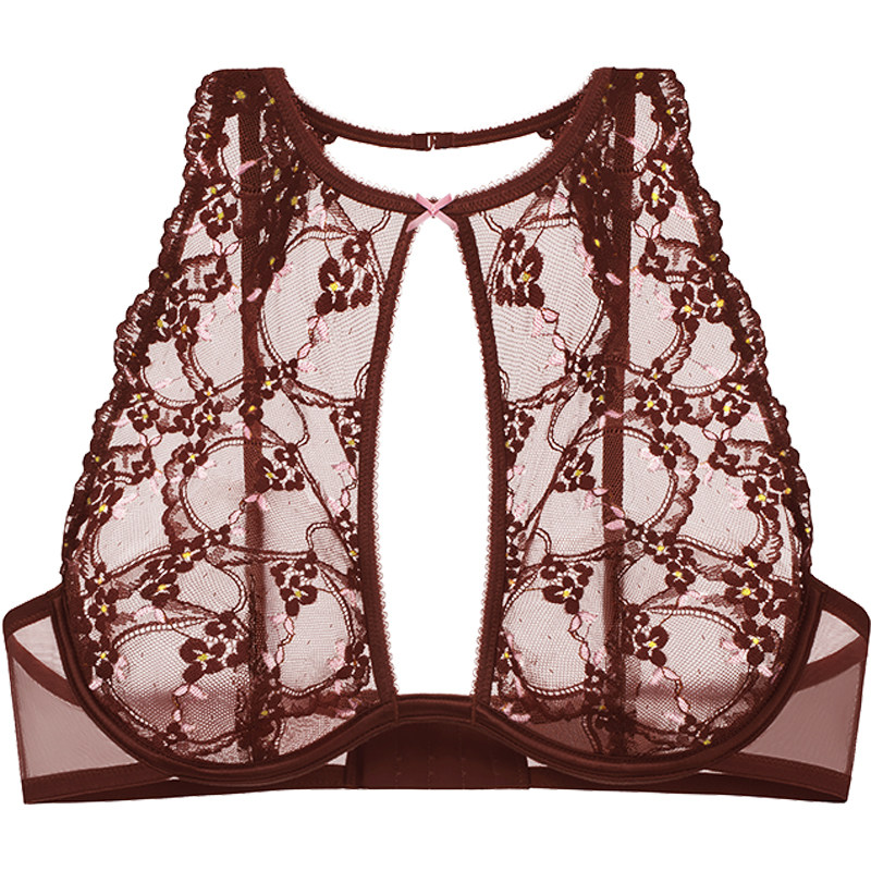 好奇蜜斯挂脖性感内衣女可外穿文胸罩套装女防下垂大胸显小胸蕾丝