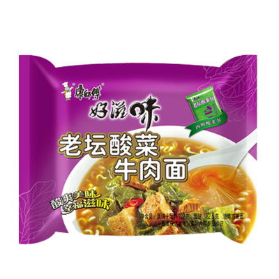 康师傅好滋味整箱素食酸菜牛肉面
