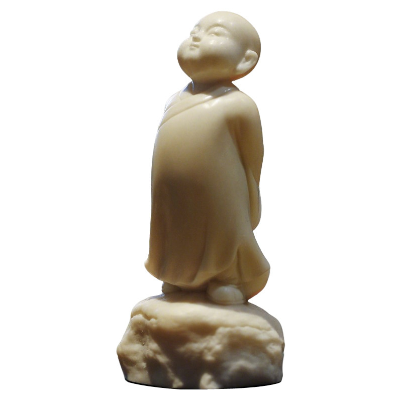 鹿角雕刻白色小和尚佛像摆件中式禅意人物装饰家居客厅桌面工艺品