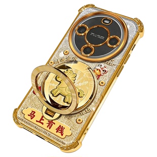 马上有钱金色细闪防摔壳适用华为畅享70X手机壳新款简约麦芒30外壳硅胶防摔马年支架畅享70X活力版手机套女款