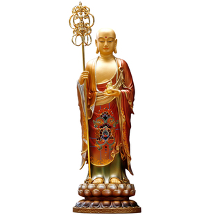 圆通佛具地藏王菩萨像台湾纯铜太古彩绘地藏菩萨佛像站像客厅摆件