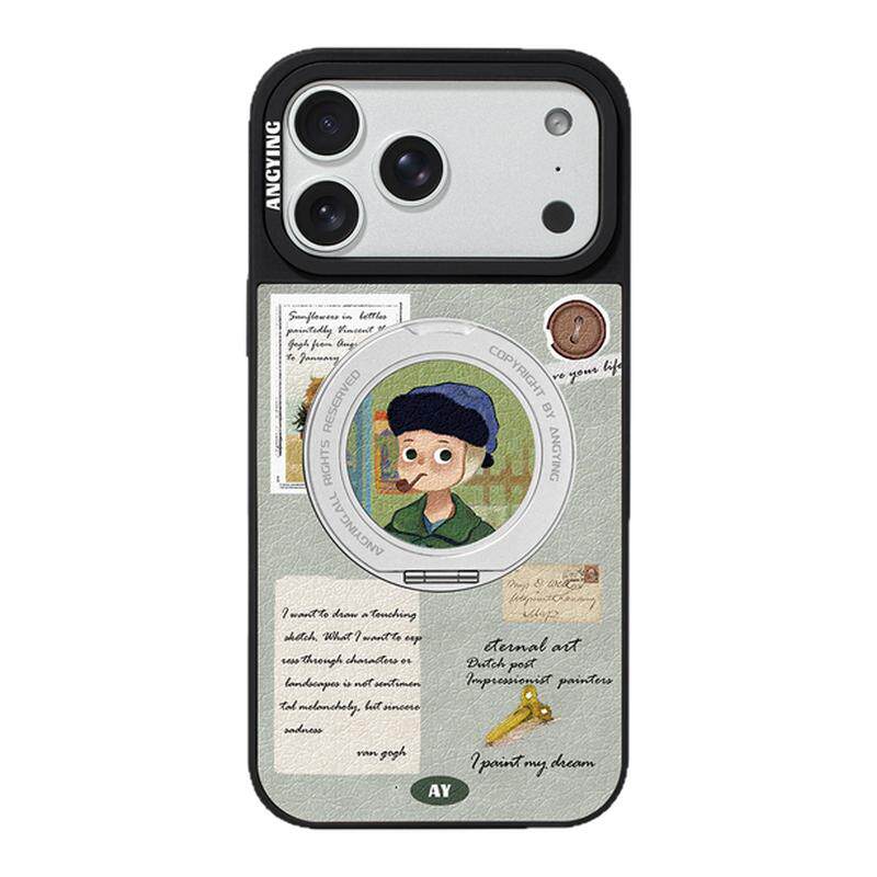 ANGYING × 梵高书信适用苹果17promax手机壳新款iphone16pro磁吸带支架ip15支点Yo6文艺风创意保护套高级感