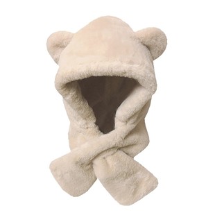 帽子围脖一体女冬天仿兔绒护耳保暖帽可爱小熊耳朵北方防风毛绒帽