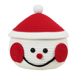 客厅棉线绳雪人杂物收纳筐零食整理化妆品儿童桌面零食筐带盖编织