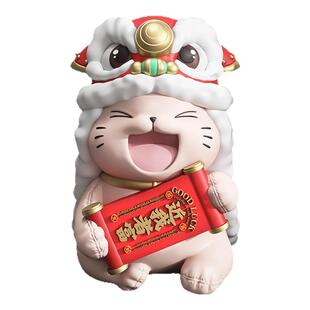 创意桌面国潮玻璃钢醒狮招财猫摆件办公室家居客厅装饰招财小摆件