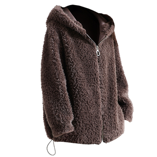 羊剪绒大衣女2025冬新短款连帽原创休闲海宁羔羊毛毛颗粒皮草外套